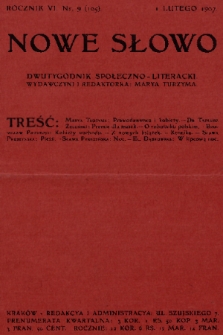 Nowe Słowo : dwutygodnik społeczno-literacki. R. 6, 1907, nr 9 (105)