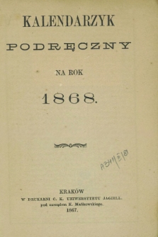 Kalendarzyk Podręczny na Rok 1868