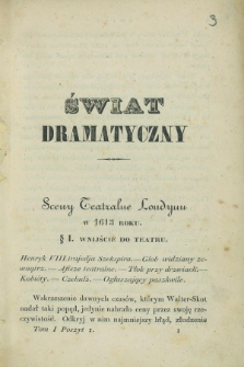 Świat Dramatyczny : pismo czasowe. 1840, T.1, poszyt 1 ([15 stycznia])
