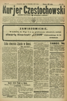 Kurjer Częstochowski : dziennik polityczno-społeczno literacki. R.4, № 85 (13 kwietnia 1922)