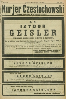 Kurjer Częstochowski : dziennik polityczno-społeczno literacki. R.4, № 148 (4 lipca 1922)