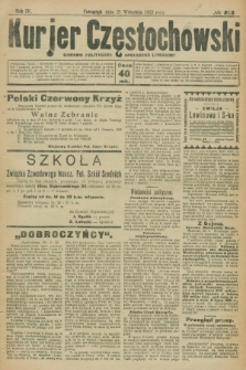 Kurjer Częstochowski : dziennik polityczno-społeczno literacki. R.4, № 213 (21 września 1922)