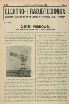 Elektro- i Radjotechnika : bezpłatny dodatek do nr 45 „Rynku Metalowego i Maszynowego”. R.2, nr 24 (12 listopada 1926)