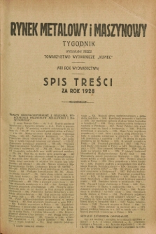 Rynek Metalowy i Maszynowy. R.8, Spis treści za rok 1928