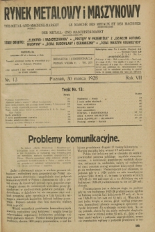 Rynek Metalowy i Maszynowy. R.8, nr 13 (30 marca 1928) + dod.