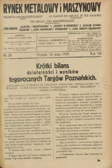 Rynek Metalowy i Maszynowy. R.8, nr 20 (18 maja 1928) + dod.