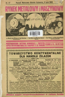 Rynek Metalowy i Maszynowy. R.10, nr 27 (5 lipca 1930) + dod.
