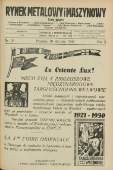Rynek Metalowy i Maszynowy. R.10, nr 35 (30 sierpnia 1930) + dod.