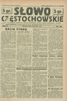 Słowo Częstochowskie : dziennik polityczny, społeczny i literacki, poświęcony sprawom miasta Częstochowy i powiatu. R.2, nr 110 (15 maja 1932)