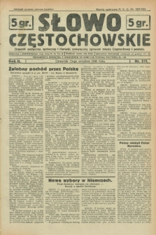 Słowo Częstochowskie : dziennik polityczny, społeczny i literacki, poświęcony sprawom miasta Częstochowy i powiatu. R.2, nr 211 (15 września 1932)