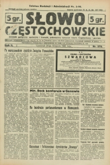 Słowo Częstochowskie : dziennik polityczny, społeczny i literacki, poświęcony sprawom miasta Częstochowy i powiatu. R.2, nr 270 (24 listopada 1932)