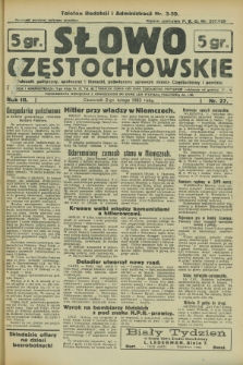 Słowo Częstochowskie : dziennik polityczny, społeczny i literacki, poświęcony sprawom miasta Częstochowy i powiatu. R.3, nr 27 (2 lutego 1933)