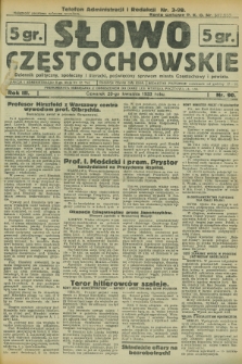 Słowo Częstochowskie : dziennik polityczny, społeczny i literacki, poświęcony sprawom miasta Częstochowy i powiatu. R.3, nr 90 (20 kwietnia 1933)