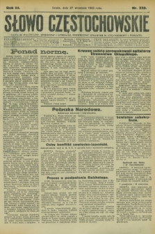 Słowo Częstochowskie : dziennik polityczny, społeczny i literacki, poświęcony sprawom miasta Częstochowy i powiatu. R.3, nr 220 (27 września 1933)