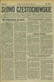 Słowo Częstochowskie : dziennik polityczny, społeczny i literacki, poświęcony sprawom miasta Częstochowy i powiatu. R.3, nr 223 (30 września 1933)