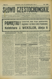 Słowo Częstochowskie : dziennik polityczny, społeczny i literacki. R.3, nr 236 (15 października 1933)