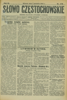 Słowo Częstochowskie : dziennik polityczny, społeczny i literacki. R.3, nr 278 (5 grudnia 1933)