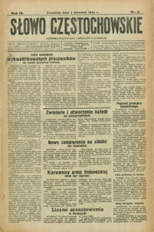 Słowo Częstochowskie : dziennik polityczny, społeczny i literacki. R.4, nr 2 (4 stycznia 1934)