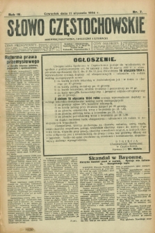 Słowo Częstochowskie : dziennik polityczny, społeczny i literacki. R.4, nr 7 (11 stycznia 1934)
