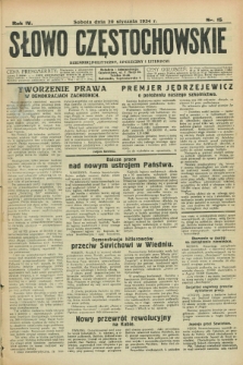 Słowo Częstochowskie : dziennik polityczny, społeczny i literacki. R.4, nr 15 (20 stycznia 1934)