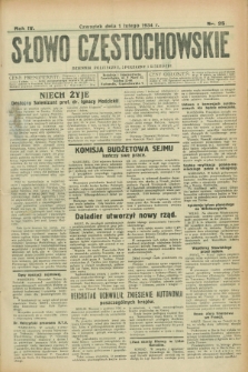 Słowo Częstochowskie : dziennik polityczny, społeczny i literacki. R.4, nr 25 (1 lutego 1934)
