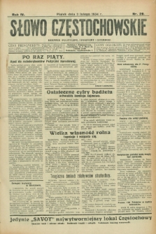 Słowo Częstochowskie : dziennik polityczny, społeczny i literacki. R.4, nr 26 (2 lutego 1934)