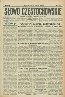 Słowo Częstochowskie : dziennik polityczny, społeczny i literacki. R.4, nr 38 (17 lutego 1934)