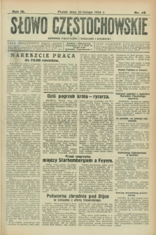 Słowo Częstochowskie : dziennik polityczny, społeczny i literacki. R.4, nr 43 (23 lutego 1934)