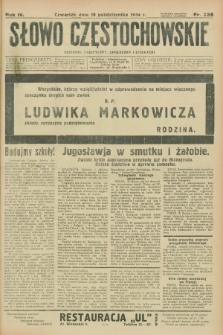 Słowo Częstochowskie : dziennik polityczny, społeczny i literacki. R.4, nr 238 (18 października 1934)