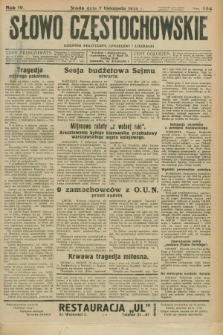 Słowo Częstochowskie : dziennik polityczny, społeczny i literacki. R.4, nr 254 (7 listopada 1934)