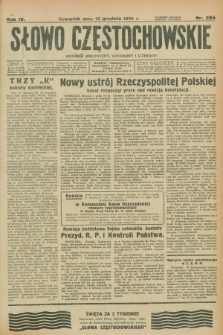 Słowo Częstochowskie : dziennik polityczny, społeczny i literacki. R.4, nr 284 (13 grudnia 1934)