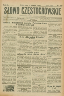 Słowo Częstochowskie : dziennik polityczny, społeczny i literacki. R.4, nr 291 (21 grudnia 1934)