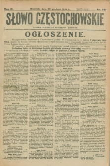 Słowo Częstochowskie : dziennik polityczny, społeczny i literacki. R.4, nr 297 (30 grudnia 1934)