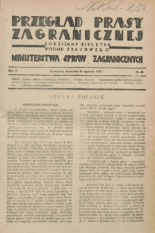 Przegląd Prasy Zagranicznej : codzienny biuletyn Wydziału Prasowego Ministerstwa Spraw Zagranicznych. R.4, nr 20 (24 stycznia 1929)