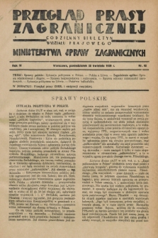 Przegląd Prasy Zagranicznej : codzienny biuletyn Wydziału Prasowego Ministerstwa Spraw Zagranicznych. R.4, nr 92 (22 kwietnia 1929)