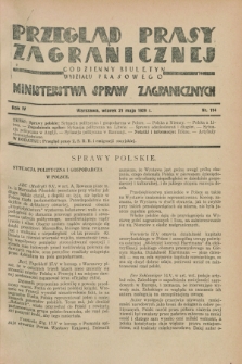 Przegląd Prasy Zagranicznej : codzienny biuletyn Wydziału Prasowego Ministerstwa Spraw Zagranicznych. R.4, nr 114 (21 maja 1929)