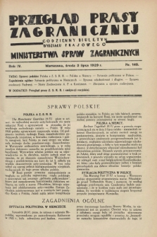 Przegląd Prasy Zagranicznej : codzienny biuletyn Wydziału Prasowego Ministerstwa Spraw Zagranicznych. R.4, nr 149 (3 lipca 1929)