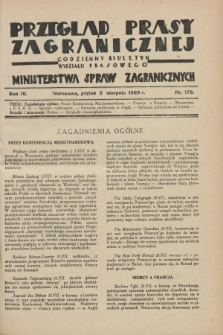 Przegląd Prasy Zagranicznej : codzienny biuletyn Wydziału Prasowego Ministerstwa Spraw Zagranicznych. R.4, nr 175 (2 sierpnia 1929)