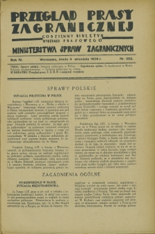 Przegląd Prasy Zagranicznej : codzienny biuletyn Wydziału Prasowego Ministerstwa Spraw Zagranicznych. R.4, nr 202 (4 września 1929)