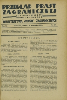 Przegląd Prasy Zagranicznej : codzienny biuletyn Wydziału Prasowego Ministerstwa Spraw Zagranicznych. R.4, nr 211 (14 września 1929)