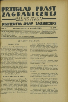Przegląd Prasy Zagranicznej : codzienny biuletyn Wydziału Prasowego Ministerstwa Spraw Zagranicznych. R.4, nr 213 (17 września 1929)