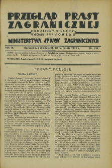 Przegląd Prasy Zagranicznej : codzienny biuletyn Wydziału Prasowego Ministerstwa Spraw Zagranicznych. R.4, nr 218 (23 września 1929)