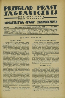 Przegląd Prasy Zagranicznej : codzienny biuletyn Wydziału Prasowego Ministerstwa Spraw Zagranicznych. R.4, nr 249 (29 października 1929)