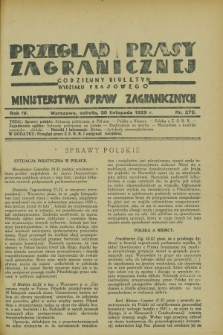 Przegląd Prasy Zagranicznej : codzienny biuletyn Wydziału Prasowego Ministerstwa Spraw Zagranicznych. R.4, nr 275 (30 listopada 1929)