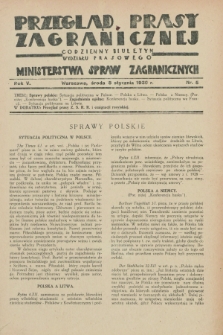 Przegląd Prasy Zagranicznej : codzienny biuletyn Wydziału Prasowego Ministerstwa Spraw Zagranicznych. R.5, nr 5 (8 stycznia 1930)