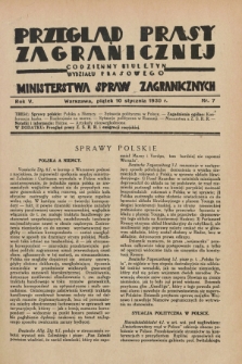 Przegląd Prasy Zagranicznej : codzienny biuletyn Wydziału Prasowego Ministerstwa Spraw Zagranicznych. R.5, nr 7 (10 stycznia 1930)