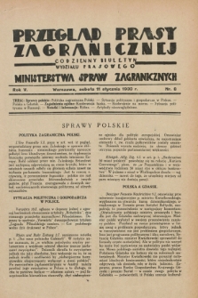 Przegląd Prasy Zagranicznej : codzienny biuletyn Wydziału Prasowego Ministerstwa Spraw Zagranicznych. R.5, nr 8 (11 stycznia 1930)