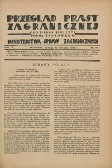 Przegląd Prasy Zagranicznej : codzienny biuletyn Wydziału Prasowego Ministerstwa Spraw Zagranicznych. R.5, nr 14 (18 stycznia 1930)