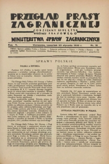Przegląd Prasy Zagranicznej : codzienny biuletyn Wydziału Prasowego Ministerstwa Spraw Zagranicznych. R.5, nr 18 (23 stycznia 1930)