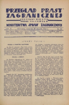 Przegląd Prasy Zagranicznej : codzienny biuletyn Wydziału Prasowego Ministerstwa Spraw Zagranicznych. R.5, nr 24 (30 stycznia 1930)